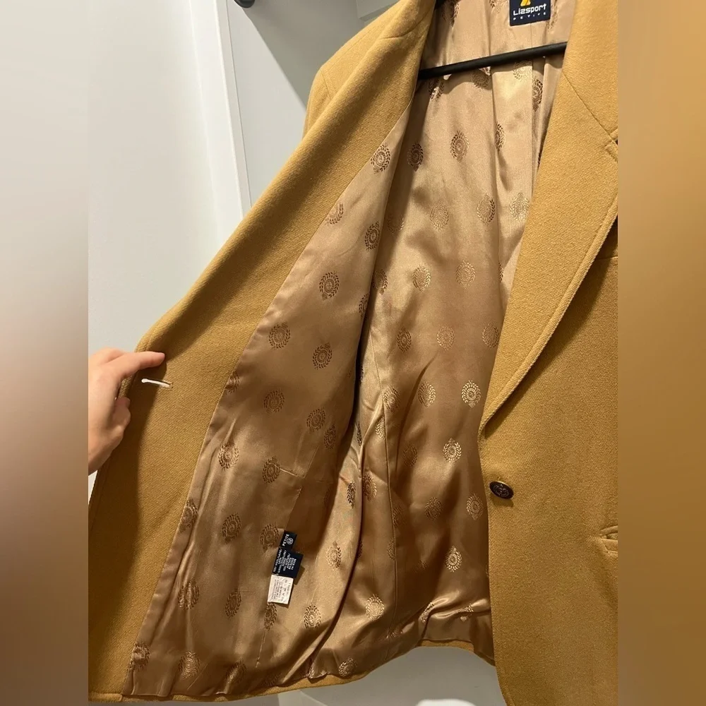 Vintage Lizsport Liz Claiborne Wool Camel Blazer one button classic 12 Petite